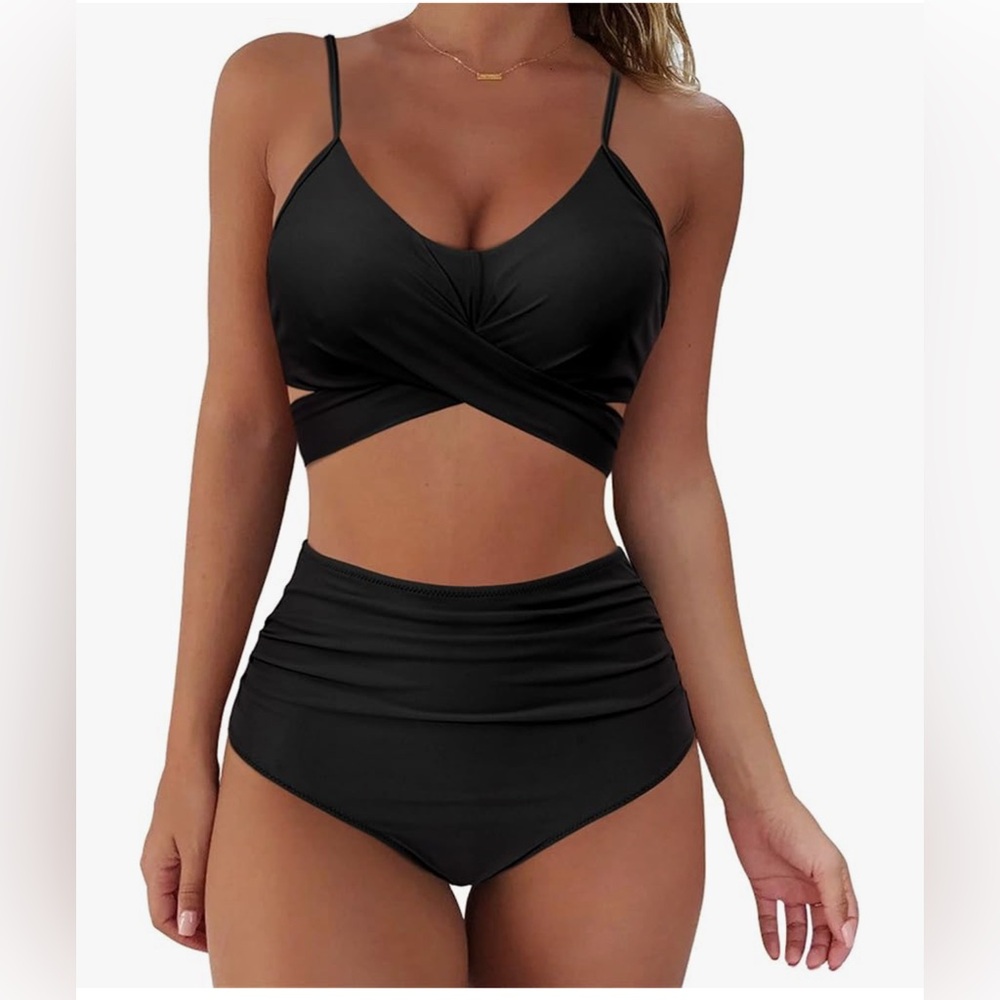 Wrap Bikini Set Push Up High Waisted 2 Piece Black Size M